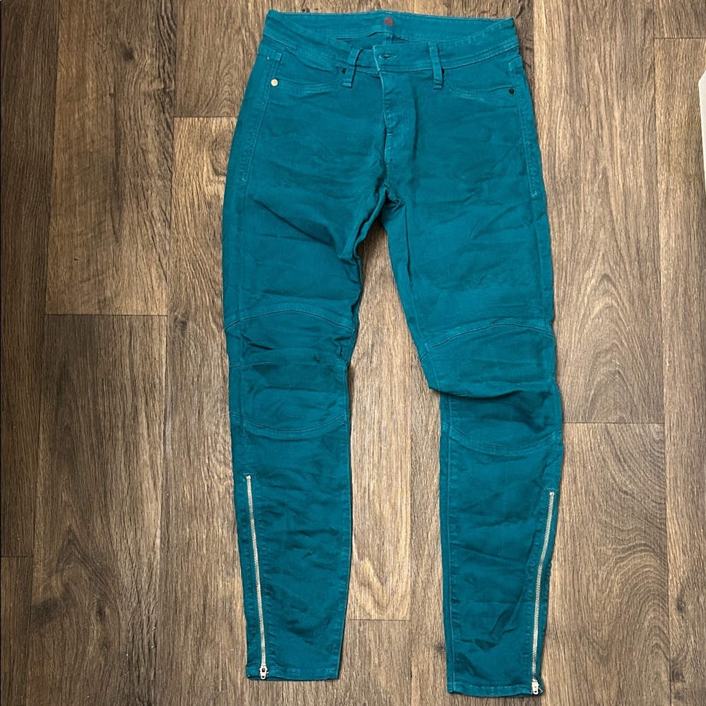 Sinclair | Women's Teal Straight Leg Jeans with Zipper Detail